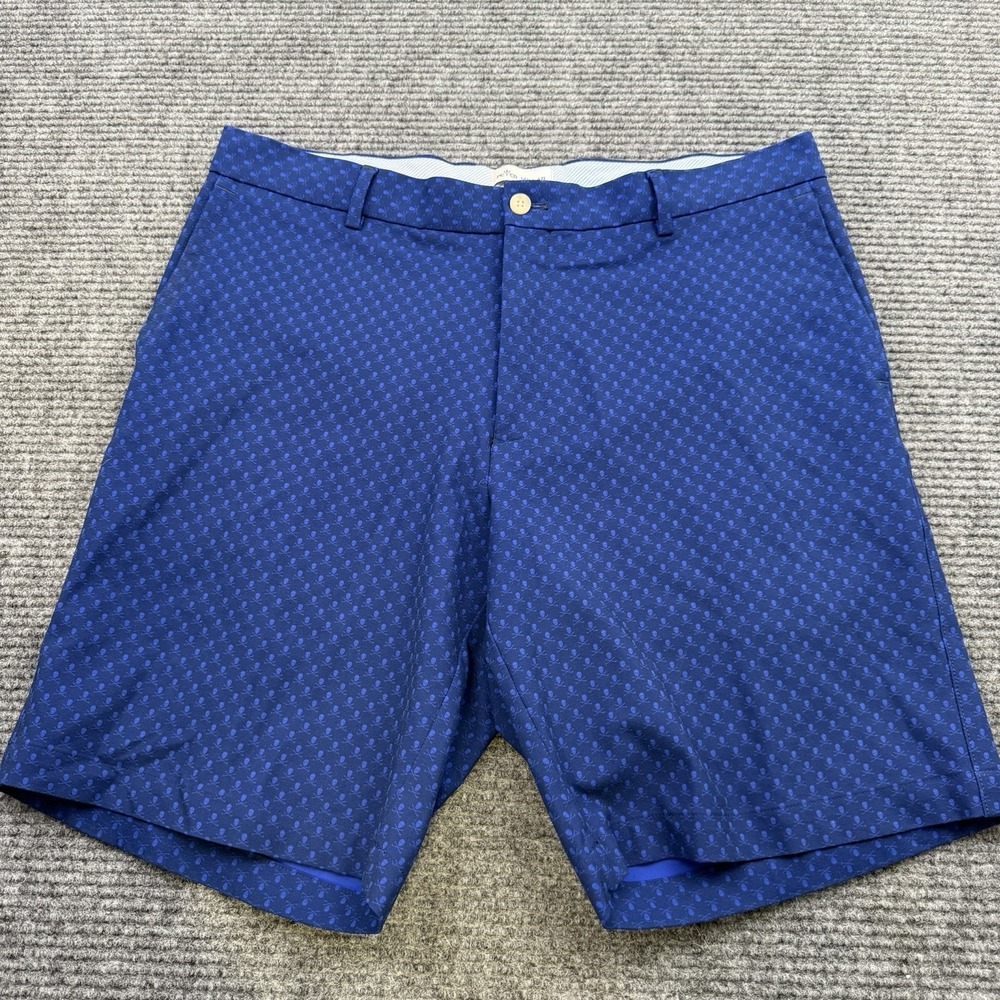 Peter Millar Golf Shorts Men's 36 X 9 Inseam Navy Blue Skull Crossed Clubs AOP